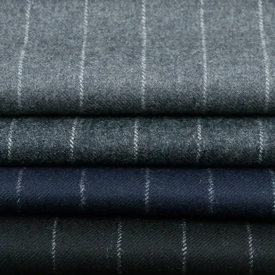 Tessuti sartoriali a righe in lana pettinata grigia, blu e antracite