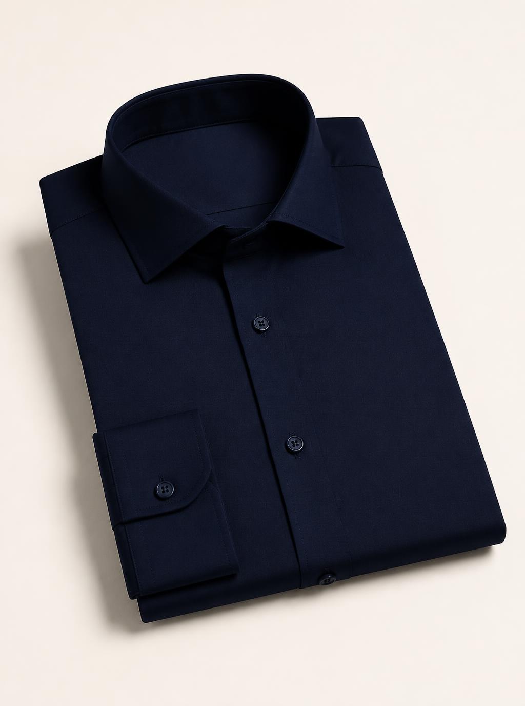 Camicia su misura blu intenso con collo alla francese